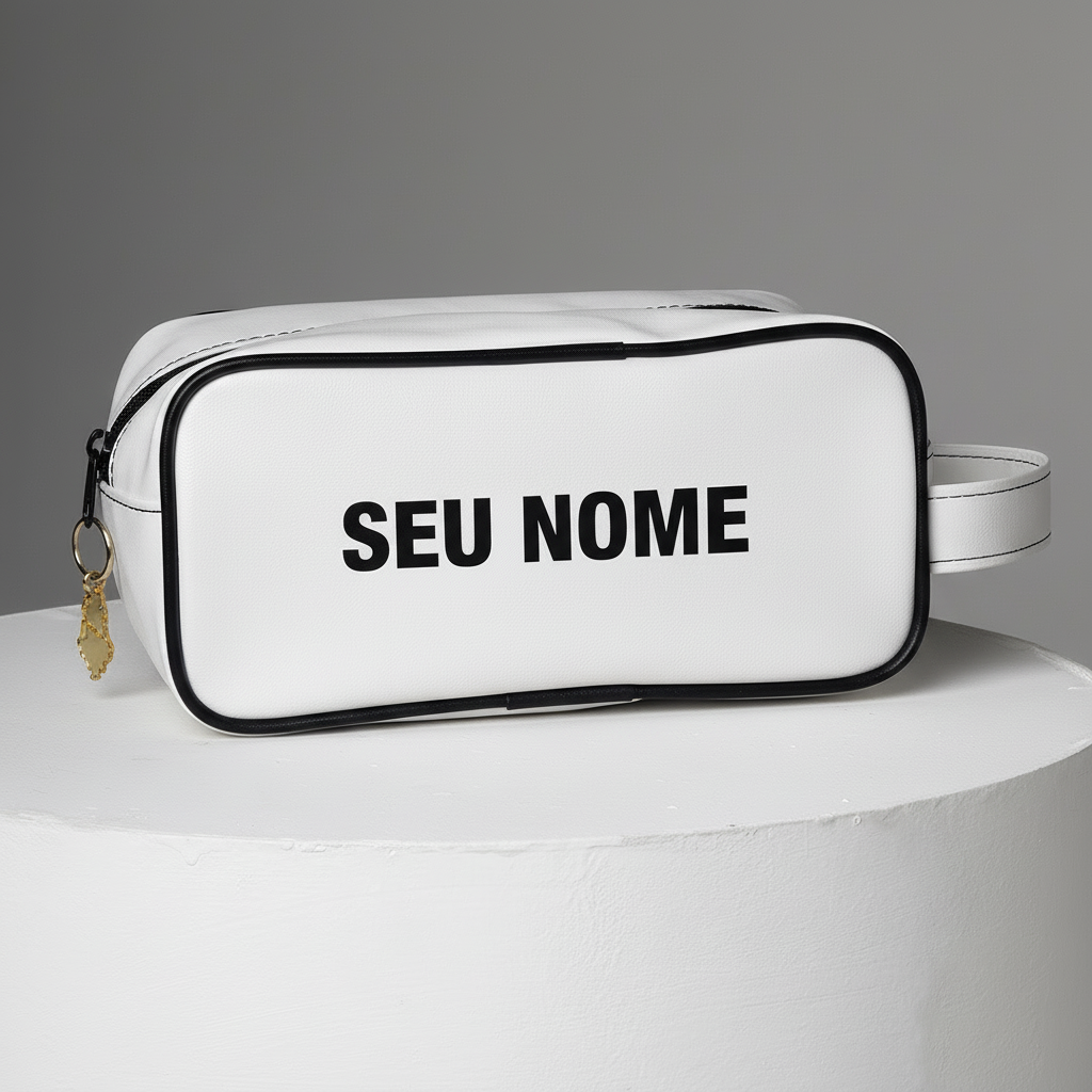 Kit Mochila e Necessaire Personalizado Branco com detalhes pretos | Prático, Estiloso e com Seu Nome – LEGEND